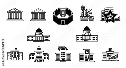 Collection of Government Buildings and Institutions Icons.