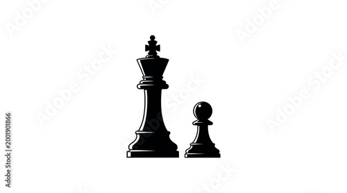 Foto Black chess pieces king and pawn silhouette