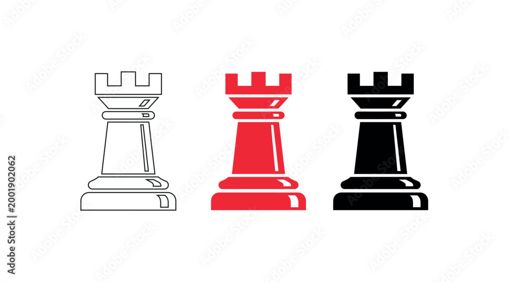 Φωτογραφία Chess rook variations black red and white line art