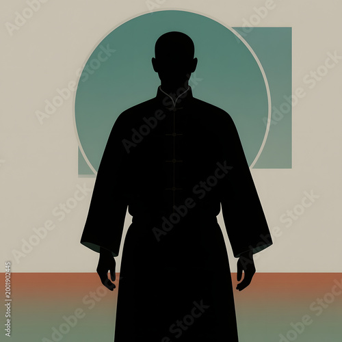 Silhouette of man wearing traditional robe against abstract background  