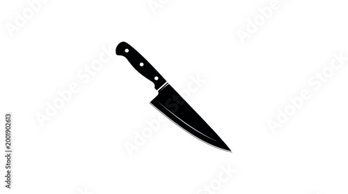 Black and white silhouette of a kitchen knife on a white background