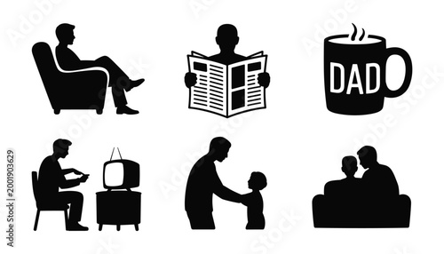 Happy fathers day celebrating dad's relaxation family moments a silhouette collection