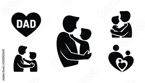 Heartwarming fathers day icons dad family love and bonding illustrations