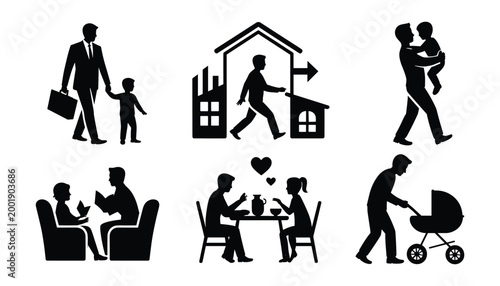 Celebrating fathers day family love and connection icon set