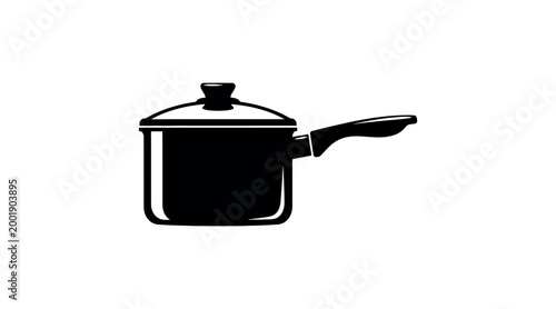 Black silhouette of a saucepan with lid and handle