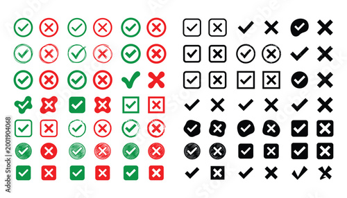 Check and Cross Icons Set Approval Rejection Tick Mark Vector Collection