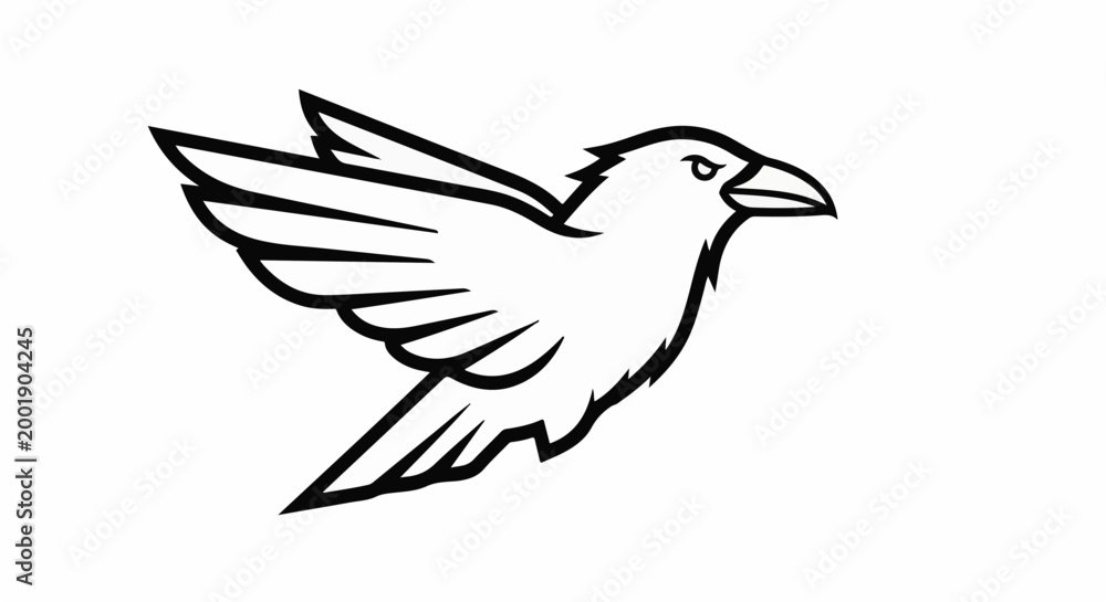 Obraz premium Stylized black outline of a bird in flight against a white background