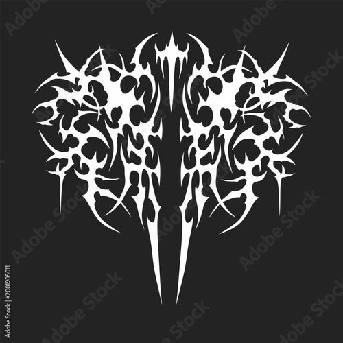 Fotografie Neo tribal ornament detail with fantasy style and goth cyber sigilism lines, suitable for tattoo and modern t-shirt designs