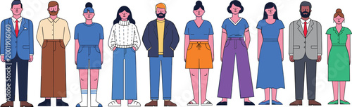 Diverse Group of People Illustration Set Featuring Men and Women in Casual, Formal, and Business Attire for Social, Fashion, and Lifestyle Designs