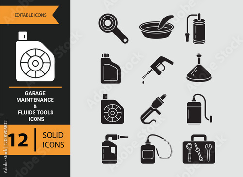 auto service maintenance glyph icons for garage fluids and tools