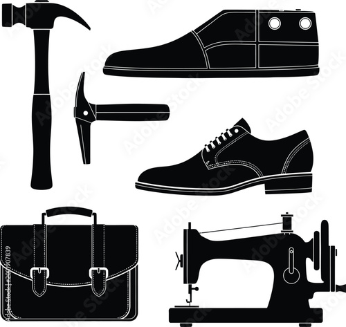 Black and white of shoemaking tools hammer