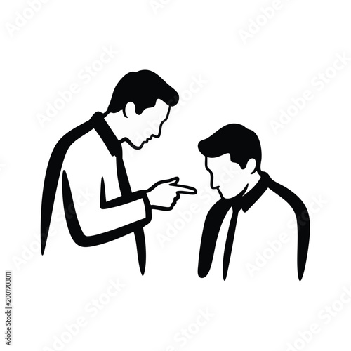 Scolding and blame concept. Manager pointing finger at employee. Business conflict silhouette vector illustration isolated on transparent background