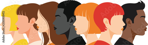 Diverse Silhouette Profile Set Featuring People with Various Hairstyles and Skin Tones for Illustrations, Diversity Concepts, and Graphic Designs