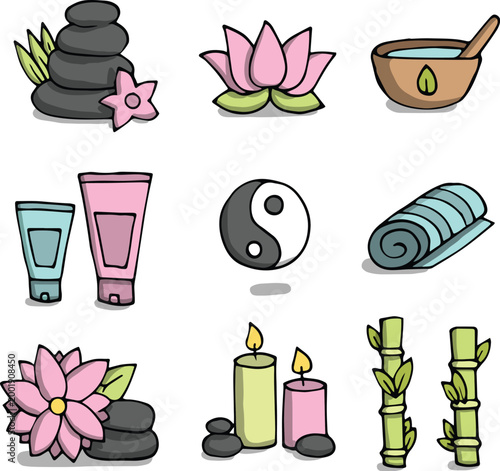 Holistic health and mindfulness sketch set for yoga studio promotion and decor vector