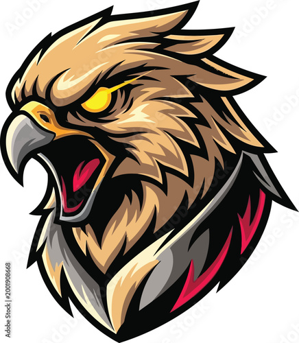 Hawk mascot presents a sharp and aggressive profile with glowing yellow eyes and detailed plumage for competitive branding.