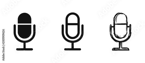Professional Microphone Icons Set for Podcast and Audio Recording