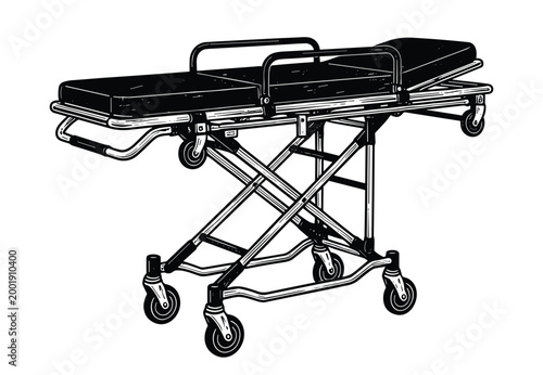 Medical stretcher gurney with wheels vector isolated. ambulance equipment for patient transport.
