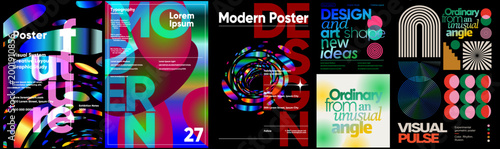 Modern Abstract Poster. Vector futuristic art illustration with holographic bold typography, neon gradient shapes, space, and geometric layout for template, background, music or event design.