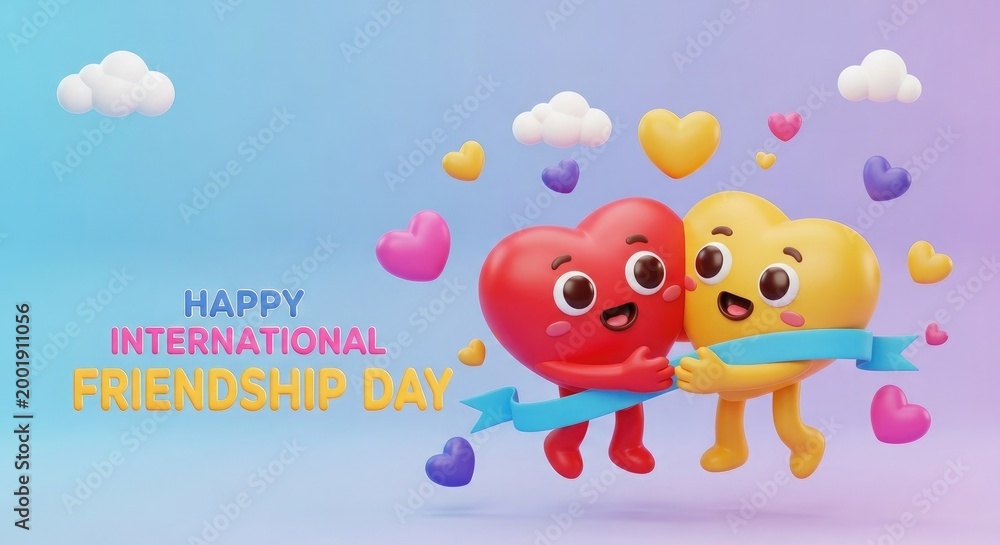 Naklejka premium Happy friendship day cute cartoon hearts celebrating true friendship bonds