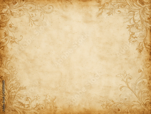 Vintage parchment paper texture with floral border design