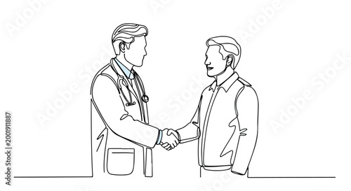 Continuous Line Drawing of Doctor and Patient Handshake Vector
