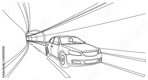 Car speeding on a road track.