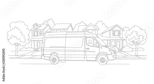 Van parked on suburban street side.