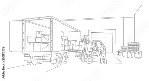 Forklift Operator Unloading Truck Cargo.