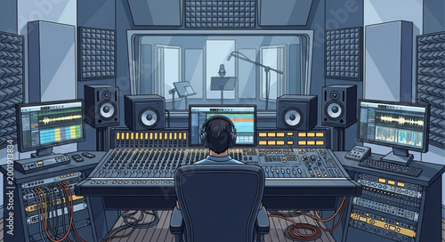 Professional Music Producer Working in Modern Studio.