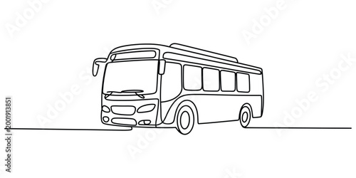 Continuous single line drawing of a city passenger bus