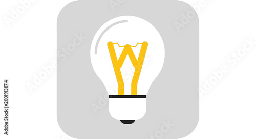 light bulb icon with yellow filament on gray background