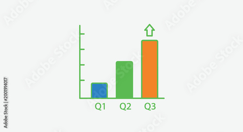 bar chart showing quarterly growth with upward arrow