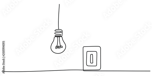 Continuous line drawing of a light bulb and a wall switch
