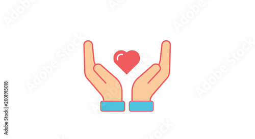 hands holding heart icon in flat design style