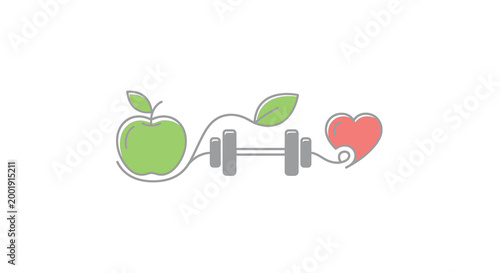 apple dumbbell heart illustration with white background