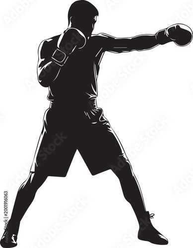 Bild auf Leinwand Boxing silhouette vector of male fighter throwing a punch, black and white boxer
