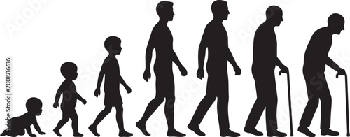Illustrative silhouette progression showing human life cycle from infancy to old age