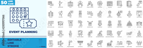 Event Planning Line Editable Icons set