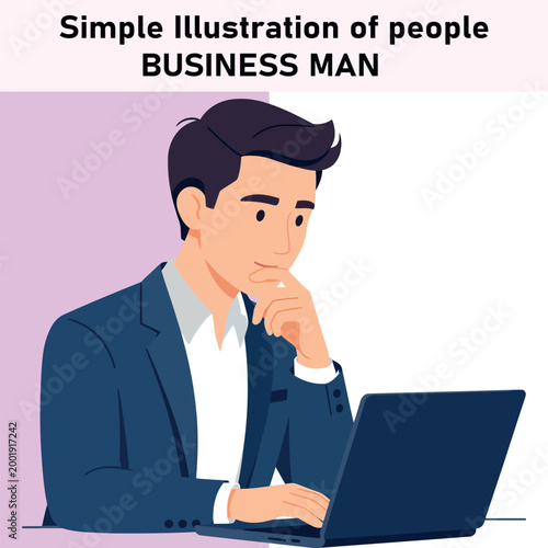 A pixel art illustration of a businessman working on a laptop