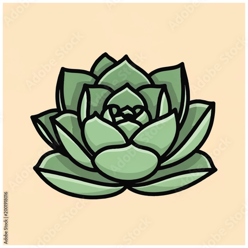 Stylized Illustration of a Green Succulent Plant.