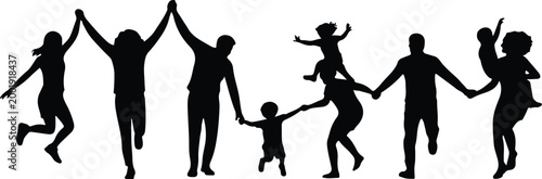 Happy Family Scene Silhouette Icon Collection Set