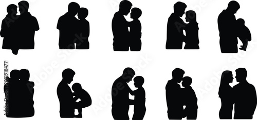 Happy Family Scene Silhouette Icon Collection Set