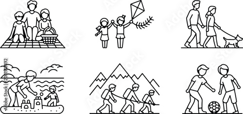 Happy Family Scene Silhouette Icon Collection Set