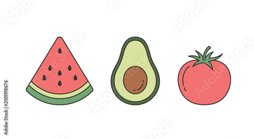 Fresh Fruit Slices and Tomato Illustration.