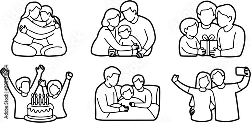 Happy Family Scene Silhouette Icon Collection Set