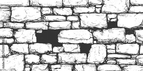 Photos Hand drawn sketch of rustic masonry stone wall texture architecture background black and white vector illustration