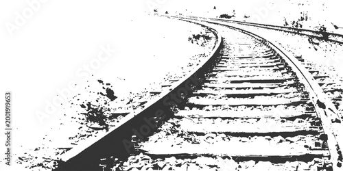 Foto Hand drawn grunge ink sketch of curved railway train tracks perspective view background vector illustration