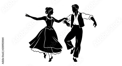 Elegant Couple Dancing in Classic Ballroom Attire.