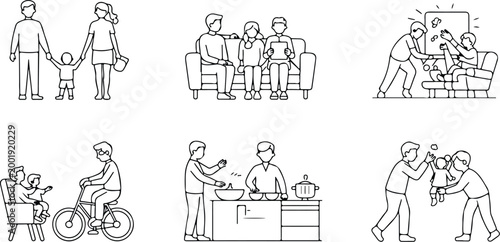 Happy Family Scene Silhouette Icon Collection Set