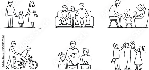 Happy Family Scene Silhouette Icon Collection Set